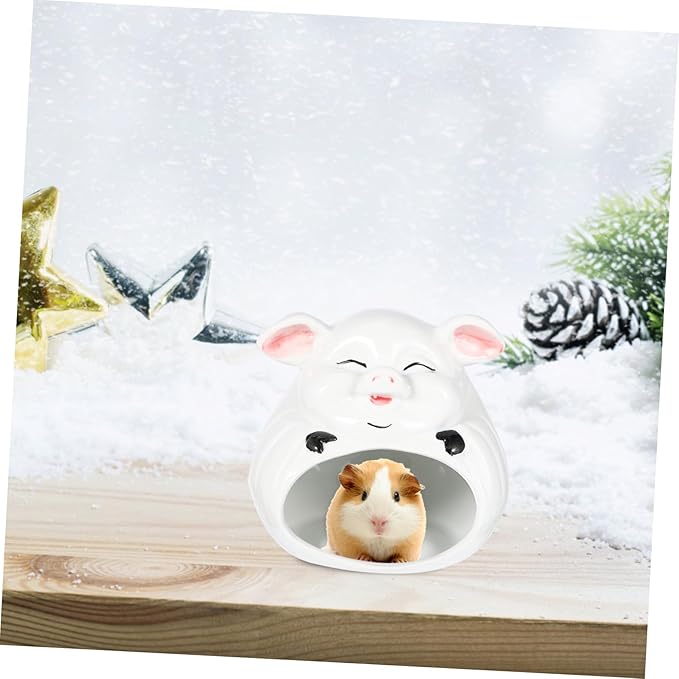 Happyyami Ceramic Small Pet Hideout Cartoon Hamster House Indoor Bed for Guinea Pig Chinchilla Cozy Animal Nest Safe and Easy to Clean