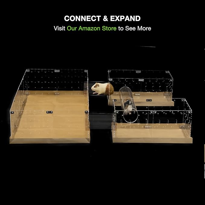 GuineaLoft™ Model-A2 Acrylic Guinea Pig Cage w/Translucent Gauze Lid, Supporting Beams & Connect/Roaming Doors - Large 4x2ft Expandable C&C Cage, Works Also for Bunnies, Button Quails, Hedgehogs