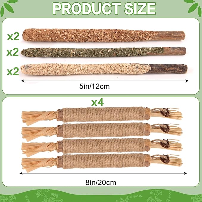 FOIMAS Silvervine Sticks Cat Toys,10pcs Cat Chew Stick Catnip Chew Toy Interactive Cat Toy for Cat Kitten Teeth Cleaning Treat Toys Indoor Outdoor