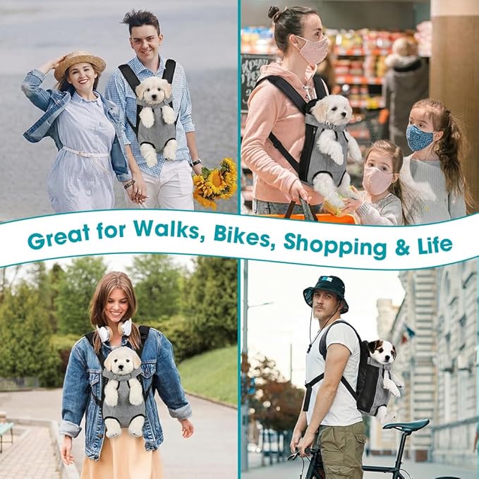Dog Backpack Carrier, Front Pocket for Essentials, Legs Out Carrying Sling Travel Bag for Small Medium Dogs 4-7 Lbs, Soft Wearable Puppy Chest Carry Backpacks for Walking/Hiking/Camping/Traveling