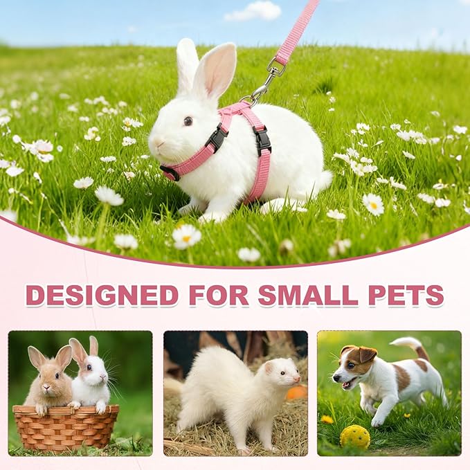 Rabbit Harness and Leash, Escape Proof Bunny Cat Leash Small Animal Harness Soft Adjustable Buckle(2Pcs, Black) for Bunny Kitten Cats Puppies Walking Hiking Training