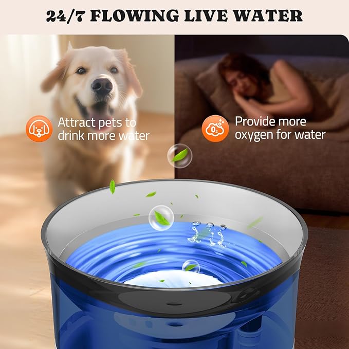 Pawtners Dog Water Fountain with Vortex Filter,1 Gal/3.5L Elevated Dog Water Bowl for Large Dogs Inside,Automatic Pet Fountain, Deep Drinking Area and Quiet Pump,10" H