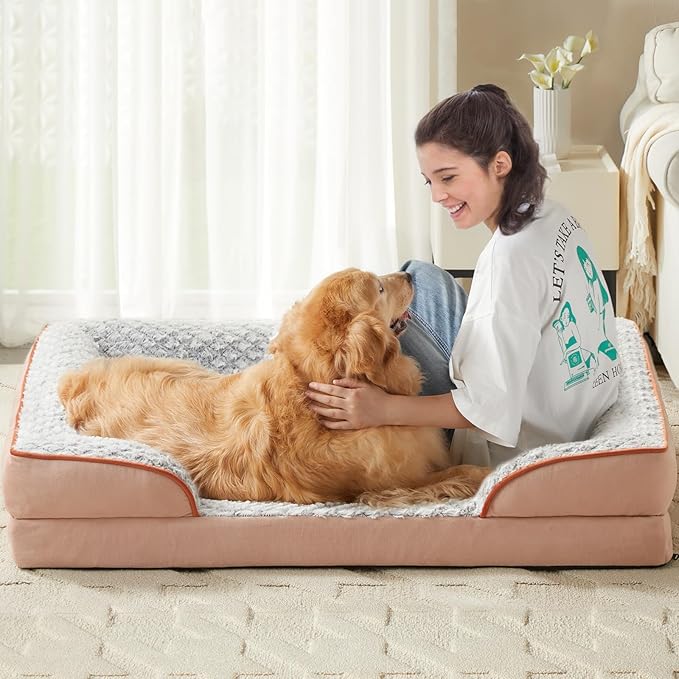 LEXTRO Orthopedic Dog Bed for Extra Large Dogs, Egg Crate Foam Bed for Extra Large Dogs, Equipped with Removable Waterproof Pillow Cover and Anti-Slip Bottom, Pet Bed
