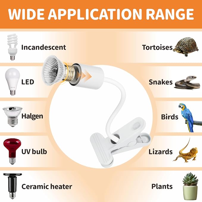 GOZILLA Reptile Heat Lamp, Turtle Lamp with 360° Goose Neck Rotatable Timing & Dimming Cycle Timer, 25W+50W UVA/UVB Reptile Light Bulbs for Reptiles and Amphibian Tanks, Terrariums and Cages.(White)
