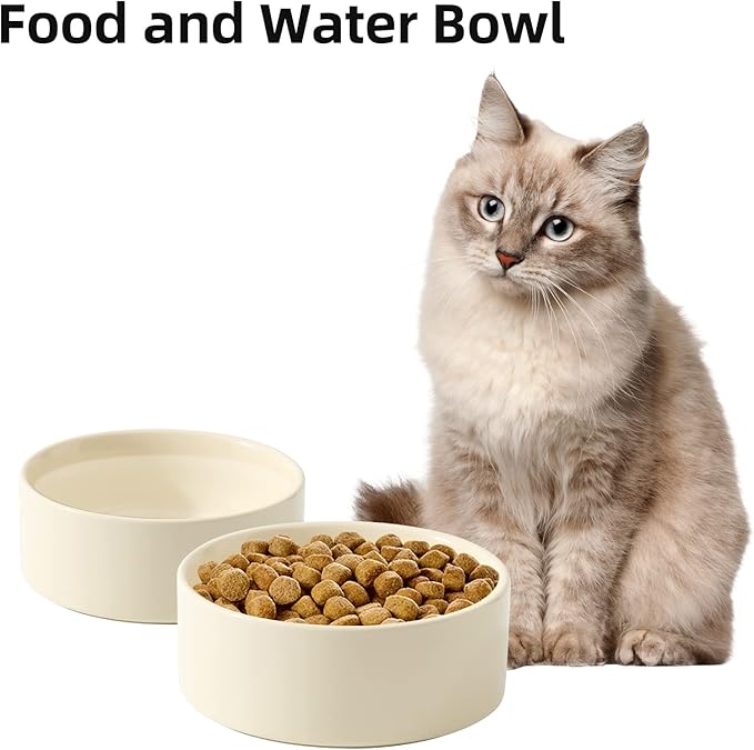 Havniva Cat Water Bowl Set of Two, 5.1” Ceramic Cat Food and Water Bowl Whisker Friendly Pet Water Bowls for Indoor Cats, Wide Kitten Dish Relieve Whisker Fatigue Non Slip Cat Feeder