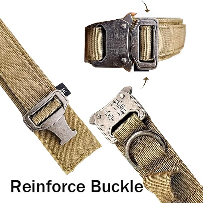 Tactical Dog Collar and Leash Set Tactical Dog Collar with Handle Bungee Leash Adjustable Military Training Nylon Collar Dog Training Collar Leash Set with Control Handleand Metal Buckle (Brown L