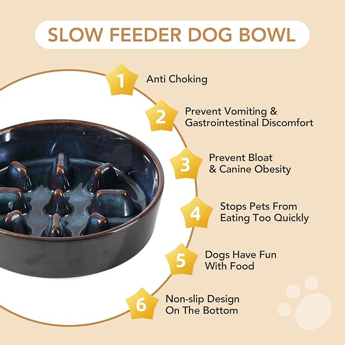 Havniva Slow Feeder Dog Bowls, 0.9 Cups Ceramic Dog Food Bowls 6.1 inch Slow Feeder for Small Dogs Puzzle Bowls for Fast Eater, Pet Slow Feeding Dish Anti-Choking