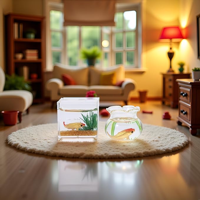 2Pcs 1/12 Scale Accessories Dollhouses Fish Tank,1: 12 Scale Miniature Fish Bowl Miniature Dollhouse Accessories for Garden Scene Decor Desktop Ornaments,Dollhouse Decor,Dollhouse Accessories