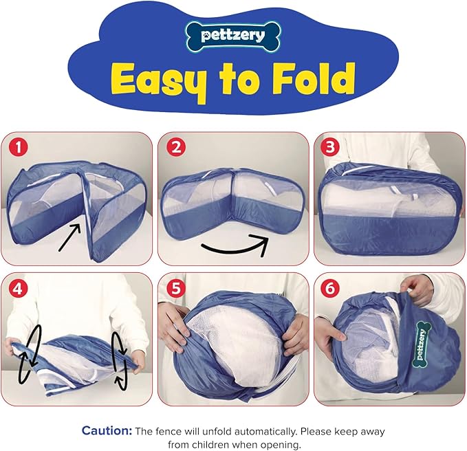 Small Animal Playpen with Zippered Top, Portable Waterproof Pet Cage (47"x23") for Kitten, Bunny, Guinea Pig, Hamster, Chicken Brooder, Indoor & Outdoor Exercise Pen, Foldable Design (Navy)