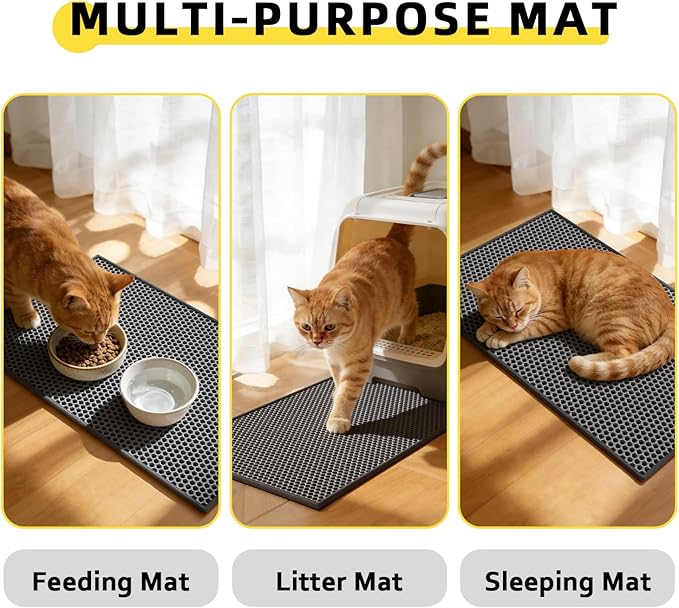 Cat Litter Mat, 15"X24" Small Double Layer Litter Trapping Mat, Waterproof/Urineproof, Easy to Clean Kitty Litter Mats for Floor, Scatter Control (Black-1Pack)