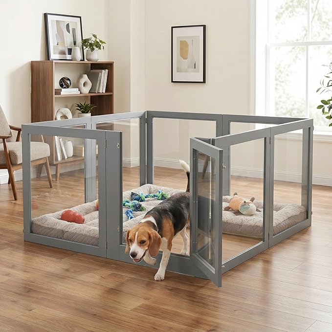Heavy Duty Clear Acrylic Dog Playpen for Small/Medium Pets – 32" High Clear Pet Pen with Sturdy Metal Frame, Walk-in Kennel, Expandable Indoor & Outdoor Pet Play Yard