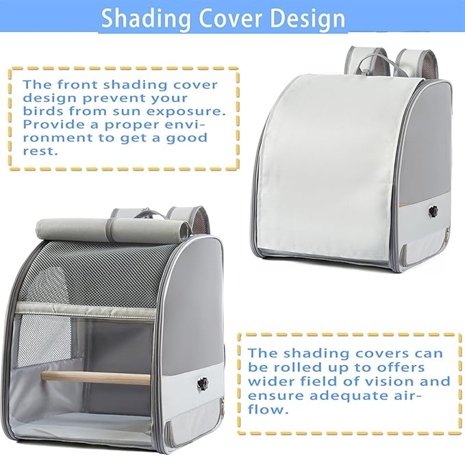 Parrots Travel Backpacks Cage Removable Waste Tray and Sunshades for Stress Without Transport Breathable Bird Travel Cage