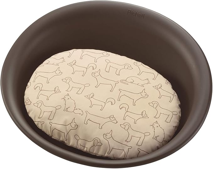 Richell: Oval Pet Bed - Small Brown - Dogs & Cats, Flexible Waterproof Plastic Frame, Washable Polyester Cushion Size 16.5 x 12.6 x 2.2”