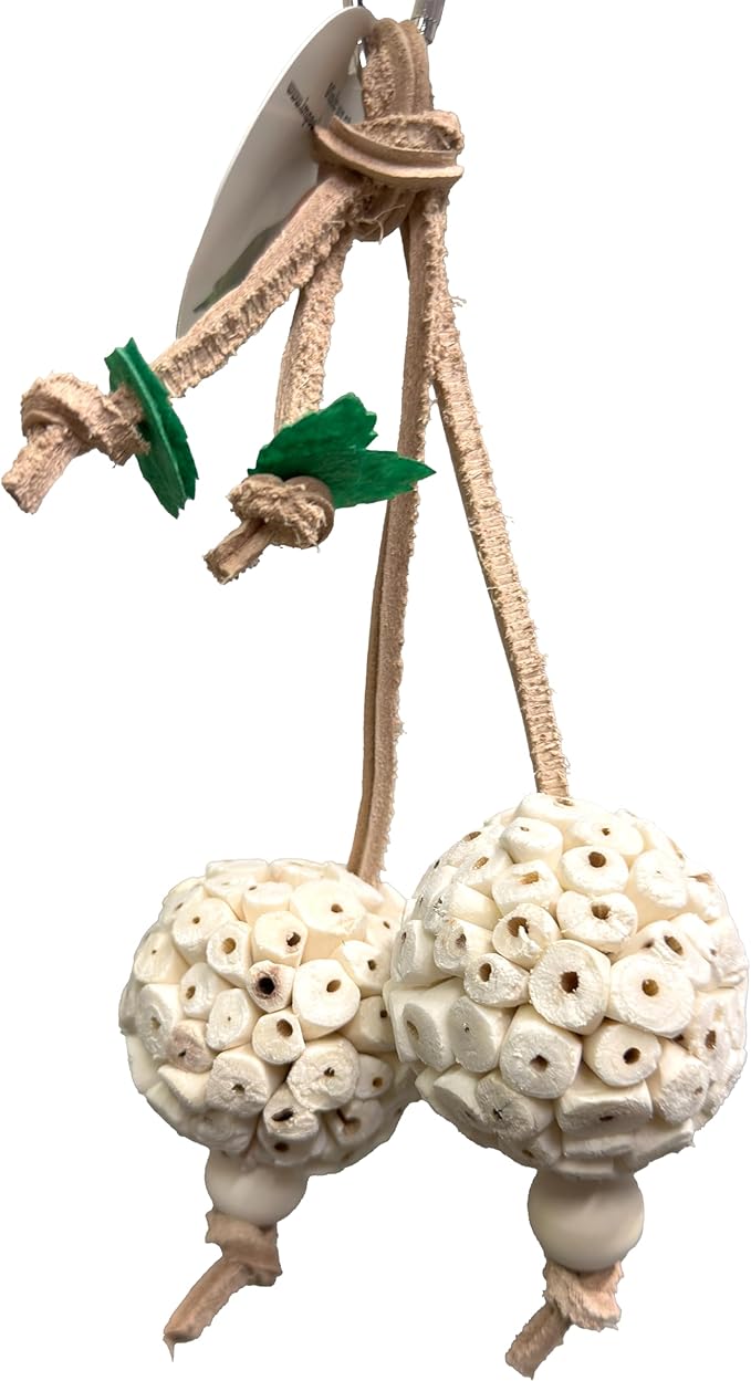 1945 Small Sola Leaf Bird Toy - Shredding Parakeet Toys & Cage Accessories - Natural Wood Balls, Vegetable Tanned Leather Strips & Shreddy Leaves - Foraging fun for Cockatiel & Green Cheek Conure