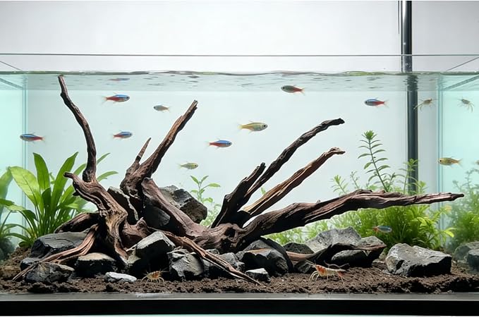 Natural Aquarium Decoration Driftwood Tree Trunk with Rockery View, Unique Dead Wood Root Hideouts for Fish & Reptiles, Landscape Enhancer (Random Shape, 10-15cm Length, 3-Pack)
