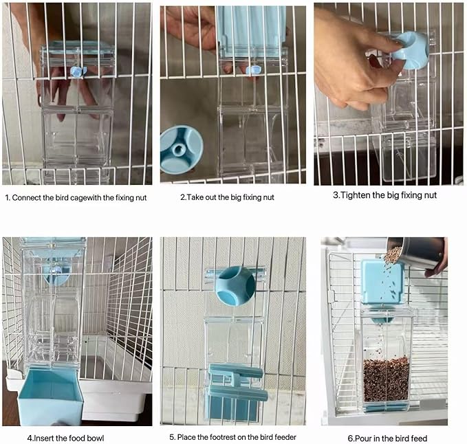 Automatic No Mess Bird Cage Feeder and Water Dispenser Set for Parakeet Cockatiel Parrot Lovebird, 2 in 1 Cage Hanging Food Bowl for Small Birds, No Spill Bird Feeder Container