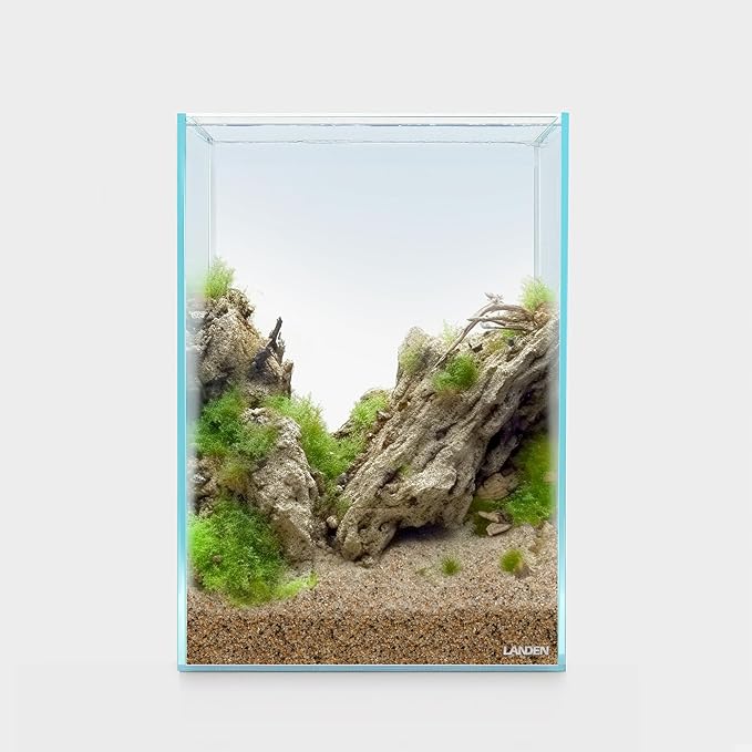 LANDEN Tall Tank Rimless Low Iron Tank 5.5GAL 9.8" L × 9.8" W × 14.2" H(25X25X36) cm Small Aquascape Fish Tank, Vertical Aquascape Tank, Black Leveling Mat Included
