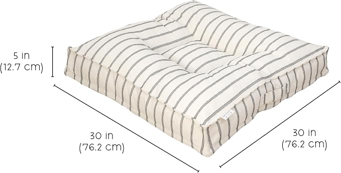 Harry Barker Striped Pillow Dog Bed, Luxury Washable Pet Bed with Recycled Fill, Soft Square Cushion Bed for Medium Dogs & Cats, Cream & Black