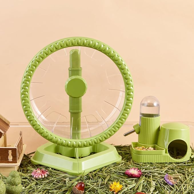 Hamster Wheel, Quiet Spinner Hamster Running Exercise Wheel with Adjustable Stand for Small Animals Syrian Dwarf Gerbils Mice (Green, Small(6.3 inch))