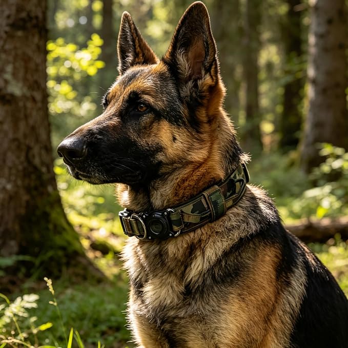 Upgraded AirTag Dog Collar,Waterproof Tactical Dog Collar with AirTag Holder, Control Handle and Metal Buckle,Heavy Duty Dog Collars for Large Dogs(AirtagCamo,XXL