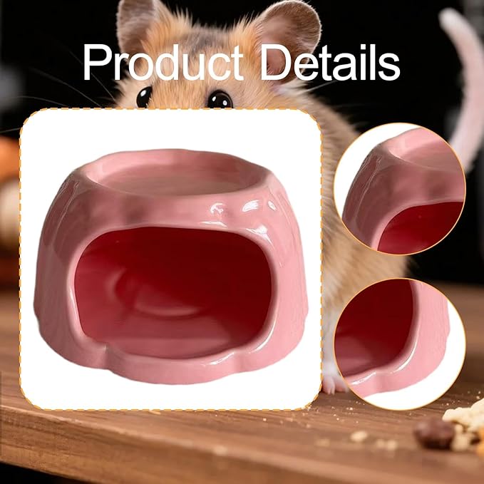 Hamster House Ceramic Hideout Small Animal Food Bowl Pudding Shaped Decorative Habitat Suitable for Hamster Cage Pet Gift Home Decoration, Pink