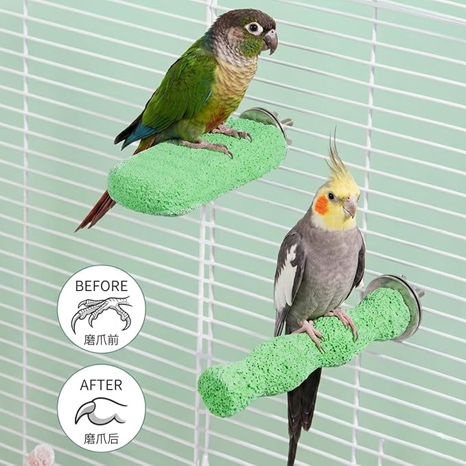 2 Pcs Bird Beak Grinding Stone, Anti-Slip Beak Grinder Stone Perches Resin Claws Trimmer Chewing Toys Cage Accessoriesfor Budgies, Parakeets, Conures, Cockatiels