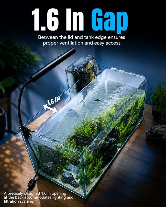 10-Gallon Ultra-Clear Glass Fish Tank Starter Kit, LED Light, Reusable 3-Stage Filter, Lid, Easy Maintenance Rimless Aquarium for Betta and Small Fish