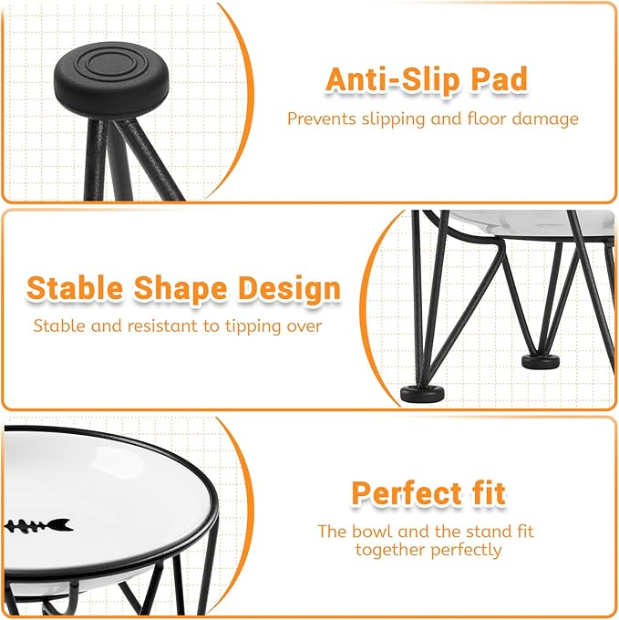 Elevated Ceramic Cat Bowls – Whisker-Friendly & Anti-Vomiting, Non-Slip Raised Cat Food Dishes – Stylish, Safe & Hygienic Feeding Set (2-Pack)