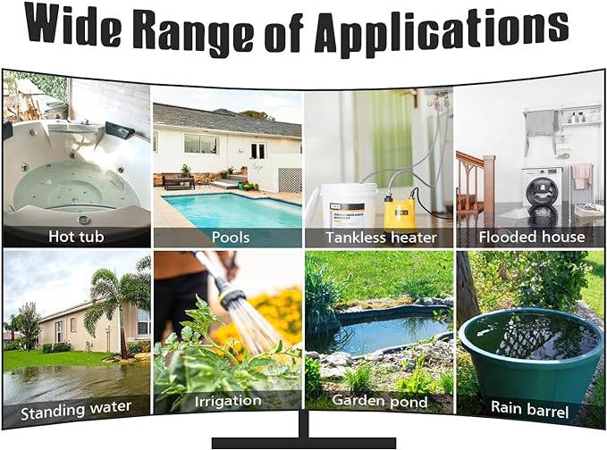 1/6HP Portable Utility Pump Submersible Small Backup Sump Pump Draining Tool to Remove Water from Flooding House Basement Pool Tankless Heater Flushing Pump with 10-Foot Cord SUB 1100