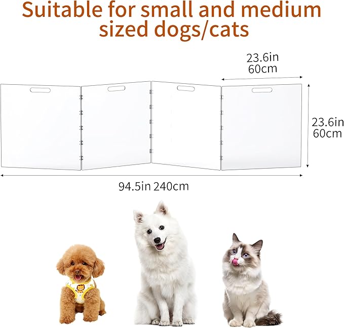 Clear Acrylic Dog Gate, Freestanding Pet Gate for Doorways Indoor, Foldable Acrylic Dog Playpen No Drilling (Clear, 4-Panel)