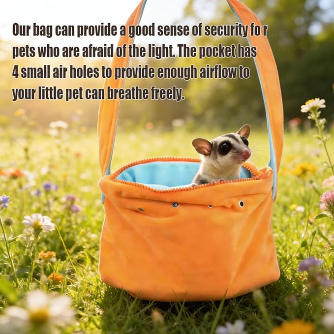 Meow&Woof Small Pet Bonding Pouch & Carrier Sling - Adjustable Strap, Travel Sleep Bag for Sugar Gliders, Ferrets, Rats, Hedgehogs, Hamsters - Outdoor Orange