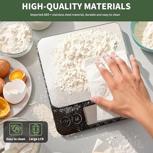 MEIYA Food Scale Grams and Ounces, Plus Size Digital Kitchen Scale for Cooking Baking, 5kg/0.1g High Accurate Gram Scale with USB Charging, 2 Tray, LCD Backlit Display, Stainless Steel Pan Easy Clean