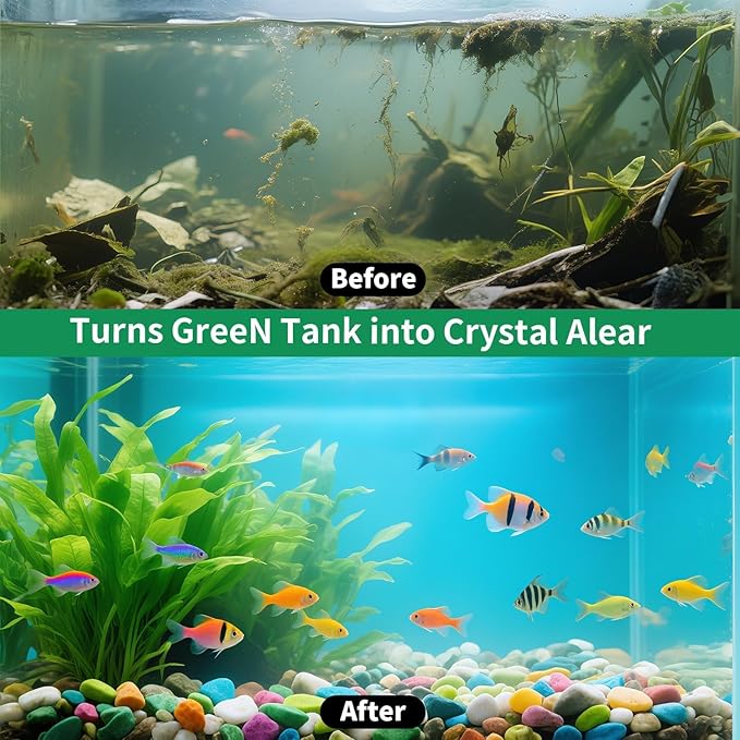 8W Aquarium Filter Hang on U-V Fish Tank Filters Quiet 4 in 1 Double Waterfall Fiter for up to 45 Gallon Tanks, 215 GPH Adjustable Flow