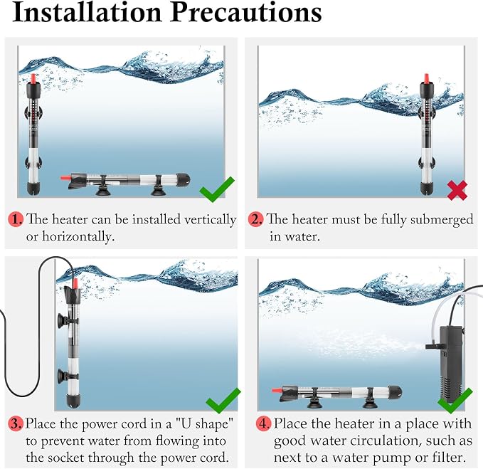 Aquarium Heater 50W 100W 300W, Submersible Glass Fish Tank Heater for Fresh and Salt Water (100W)