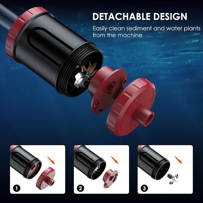 36W Electric Aquarium Vacuum Gravel Cleaner: Fish Tank Vacuum Gravel Cleaner with Strong Suction for Automatic Water Change Algae Remover Sand Wash Water Shower and Water Circulation, Timed Off