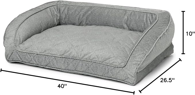 Orvis Comfort Fill-Eco Couch Dog Bed – Plush Three-Sided Bolster with Comfort Fill-Eco Cushion, Quilted Cover, Zip-Off & Machine Washable, Grey Tweed - Medium