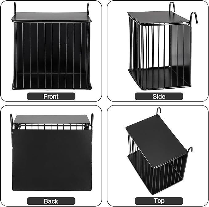 Upgraded Hay Rack for Rabbits, Bunny Feeder for Guinea Pigs Chinchillas, Black, Hanging Hay Feeder with Lid, Bunny Feeding Holder, Metal, Square, Chinchilla Cage Accessories