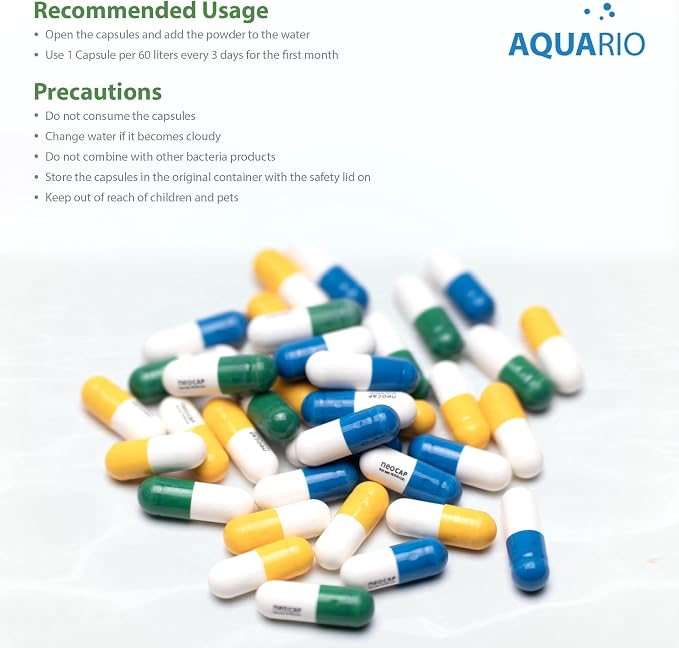 Aquario Neo Cap - Water Conditioner for Aquarium Tank - Accelerates Cycling Process, Supports Healthy Aquatic Beneficial Bacteria, Safe for Fish and Shrimp - Starter, 20 Capsules