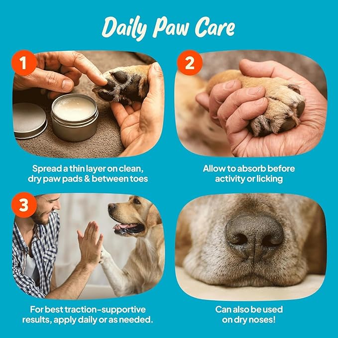 3-in-1 Paw Balm for Dogs - Protects & Improves Natural Dog Foot Pad Traction, Lick-Safe Moisturizer & Soother, Fast-Absorbing Paw Wax w/Non-Greasy Formula & Natural Ingredients - 1.69oz