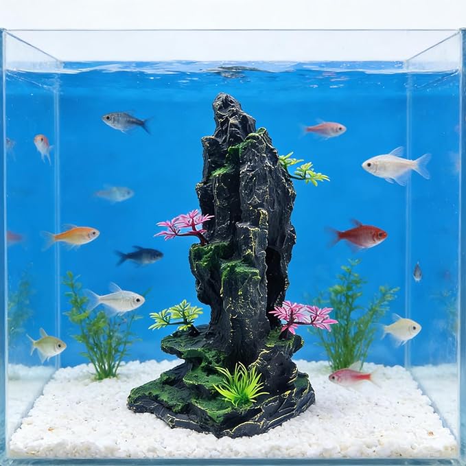 Large Aquarium Decoration - Resin Rockery Landscape Castle Decoration Fighting Fish Hiding Cave Fish Tank Ornaments Accessories - Height 14.3 inches (Purple)