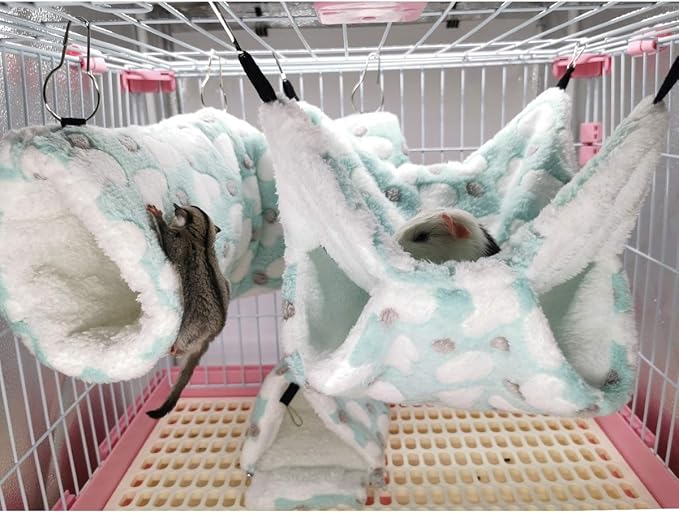 LEFTSTARER Guinea Pig Accessories Tunnel Sugar Glider Cage Accessories Hamster Rat Toys Ferret Hammock Hanging Tunnel for Small Animals (Heart-Green)