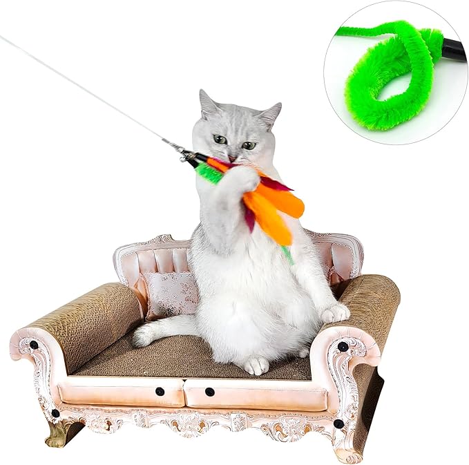 miwoowim Interactive Cat Wand Toy Set β 2 Retractable Wands (37" & 49") with 11 Refills Attachments β Feather Toys, Plush Bird, Worms, Insect & Swallow β Cat Teaser Toys for Indoor Cats & Kittens
