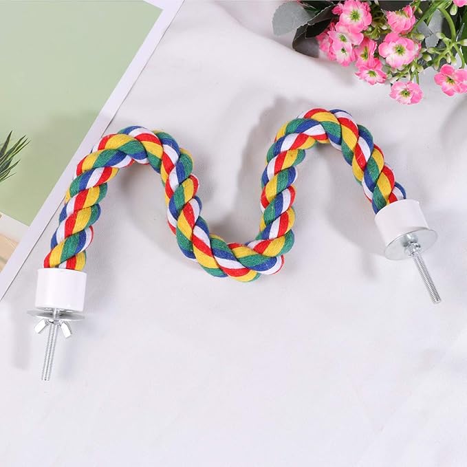 UKCOCO Bird Rope Perch - Comfy Perches for Bird Cages Natural Parrot Cotton Rope, Bungee Perch Pet Chewing Toy for Parrots Playing, Chewing or Preening (40cmcm/16 Inch)