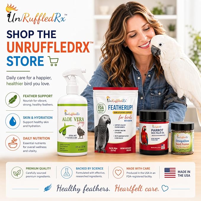 UnRuffledRx™ Bird Calcium Plus with Magnesium and D3, Dissolves Clear and Tasteless in Water, Supports Bone, Muscle, Feather and Egg Health, 45 Servings, Made in FDA-Registered USA Facility