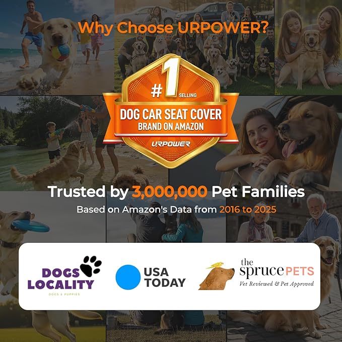 URPOWER Dog Car Seat Cover for Back Seat, Waterproof Car Seat Protector for Child Carseat & Pets, Nonslip Car Seat Covers for Full Size SUVs & Trucks
