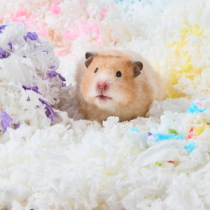 99% Dust-Free Soft Natural Paper Hamster Bedding with Odor Control, Strong Absorption, for Hamsters, Guinea Pig, Hedgehogs, Rabbits, Chinchilla, Rats, Small Animals, 80 Liters (White + Purple)