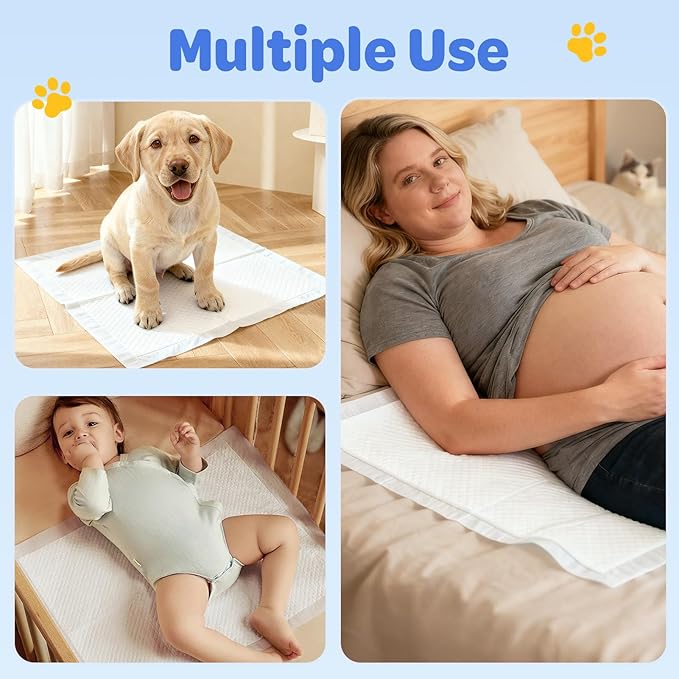 200 Pack Bulk Dog Pee Pads Extra Large 28x34, Adhesive Sticky Tabs Leakproof Puppy Training Pads, 6-Layer Super Absorbent Dog Pads for Large Dogs, Long-Lasting Value Supply