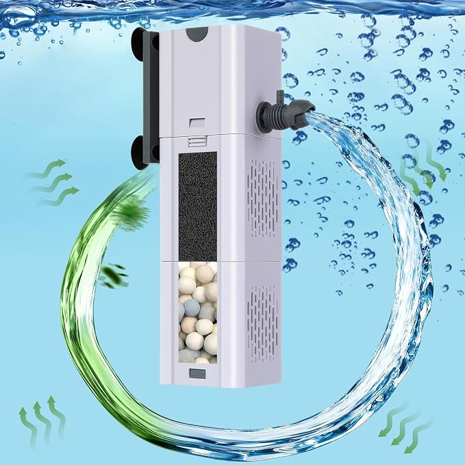 265 GPH 4-In-1 Aquarium Filter, 20-80 Gallon Fish Tank Filters (15 W) | Fish Filter, Filtration And Oxygenation, Filter for Fish Tank with Biochemical Cotton, Ceramic Beads, Turtle Tank Filter