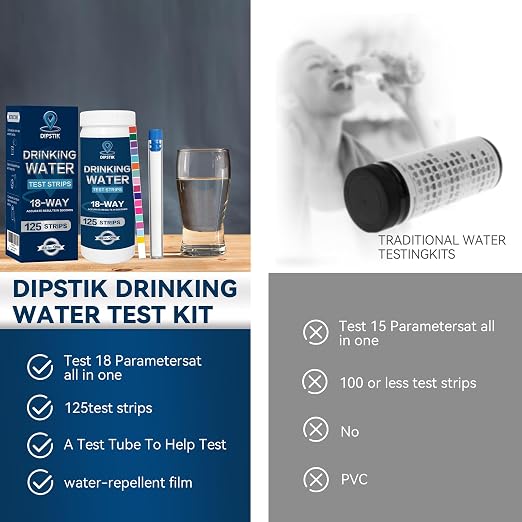 All-New 18 in1 Drinking Water Test Kit-125 Water Quality Test Strips | for Well Tap Test Kit Water Testing Strips for Home Drinking Water Testing,Hardness,Chlorine, Lead,Iron, Copper,Fluoride