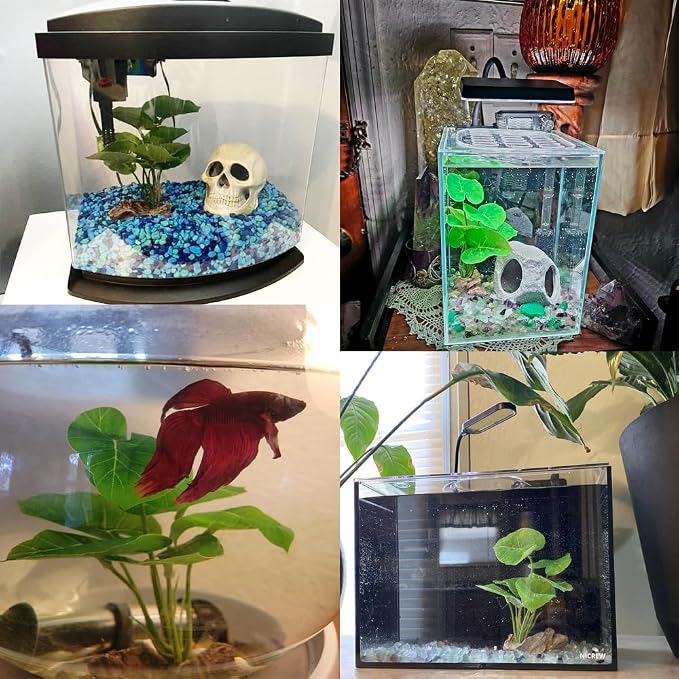 Fish Tank Decor Aquarium Decorations Ornaments Betta Leaf pad Hammock 6inch Plastic Artificial Plant Goldfish Fish Hides Small Tank/Reptiles Plants Driftwood (Green-Type-A)